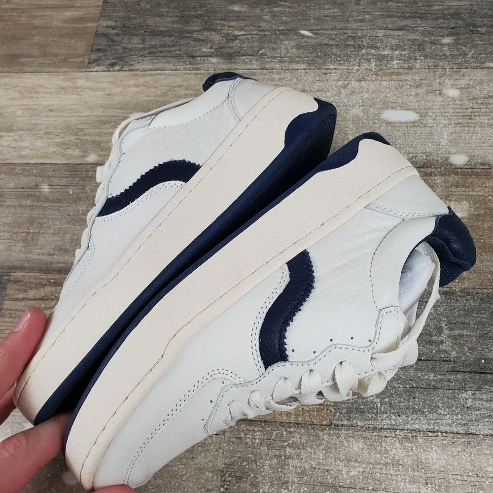 Soludos Roma Womens Shoes‎ Sz 6.5 White Navy Leather Low Top Casual Sneakers